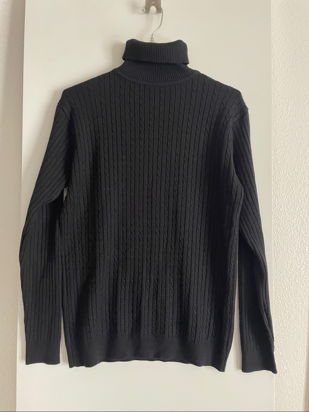 Black Ribbed Knit Long Sleeve Turtleneck Sweater